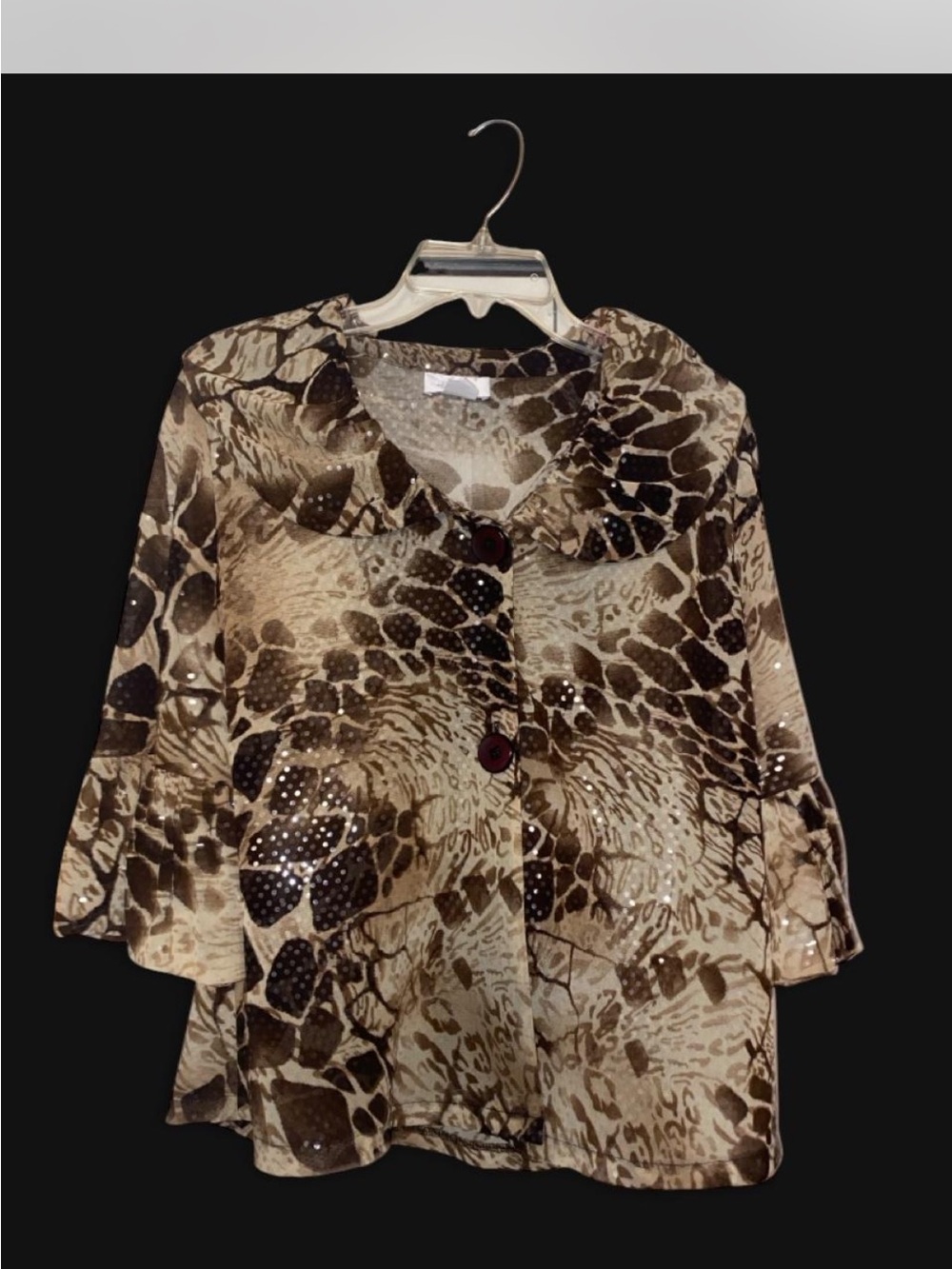 Women’s Brown Printed Button-Front Blouse